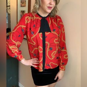 Vintage Red & Black Versace-esque Print 'D'Allaird's' Fun Blouse Size Large